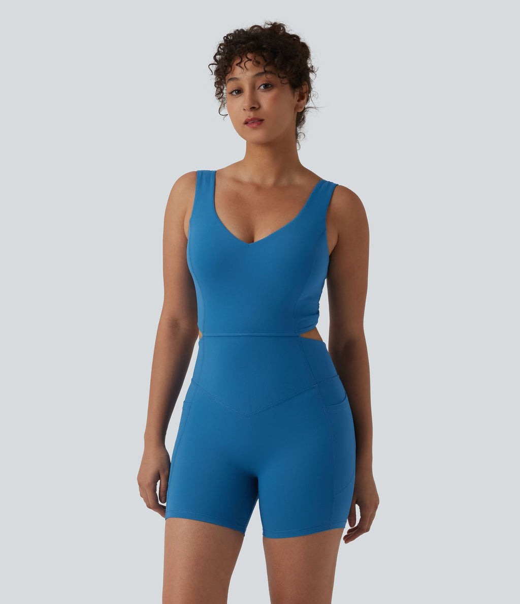 Combinaison moulante de sport Halara UltraSculpt™ dos nu avec bretelles croisées, ventre plat, effet push-up fessier, coussinets non amovibles et poches – Easy Peasy