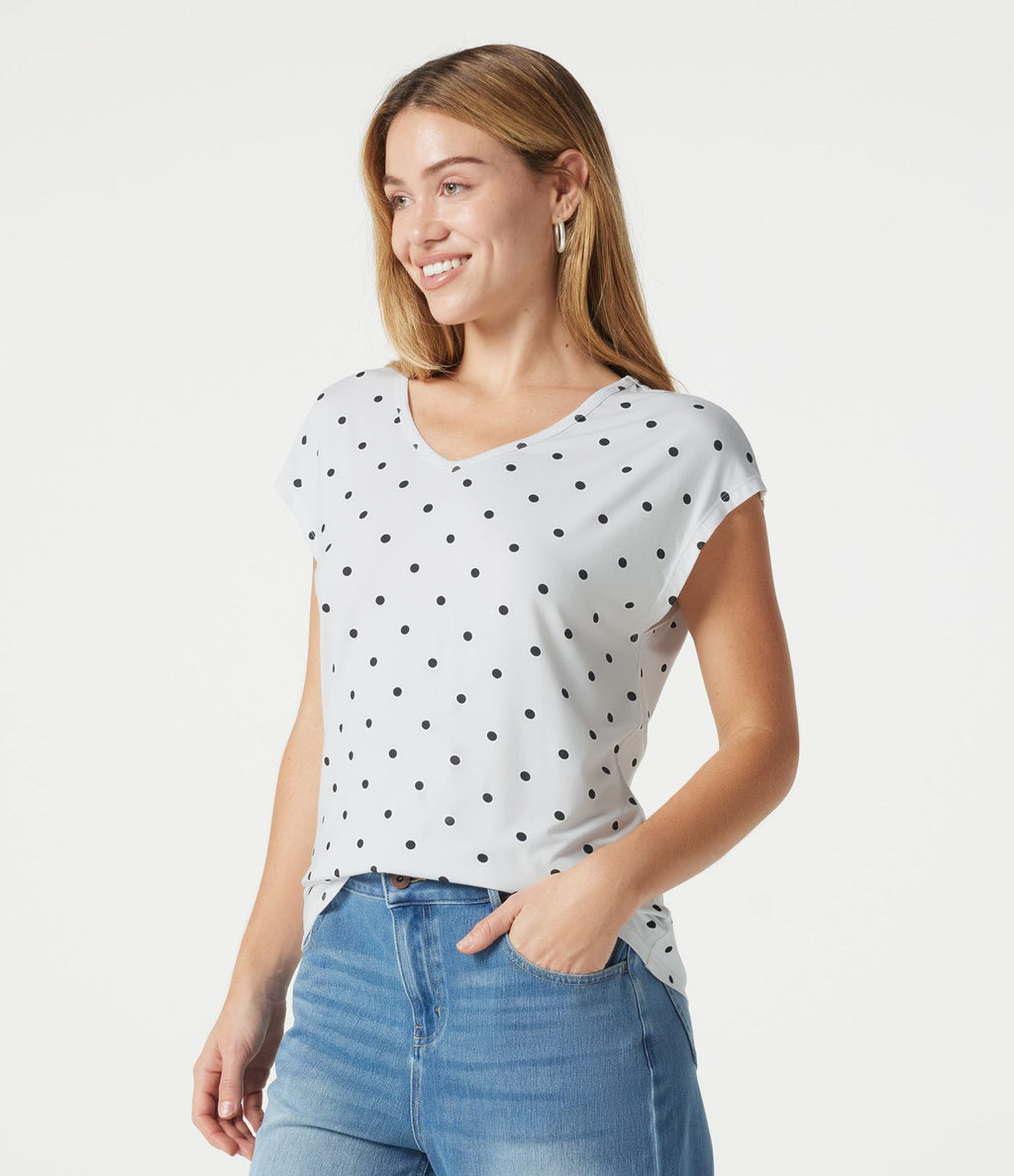 T-shirt casual col V à manches courtes à pois