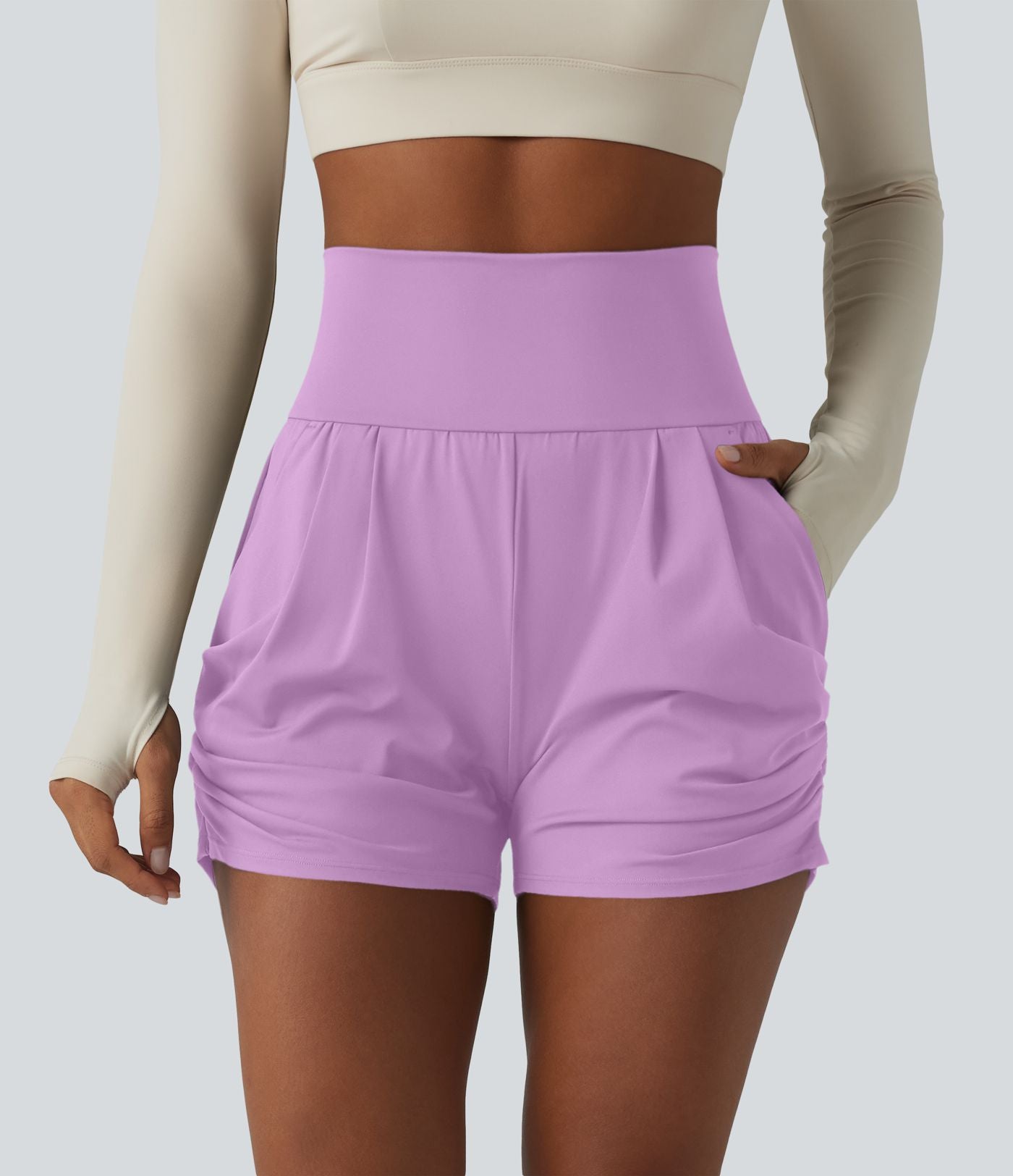 Short de yoga SoftlyZero™ Airy taille haute froncé effet frais InstantCool 7,5 cm avec poches