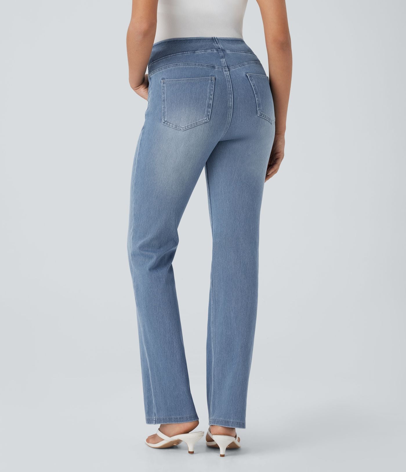 Halara Flex™ Jean évasé casual délavé taille haute gainant avec poches