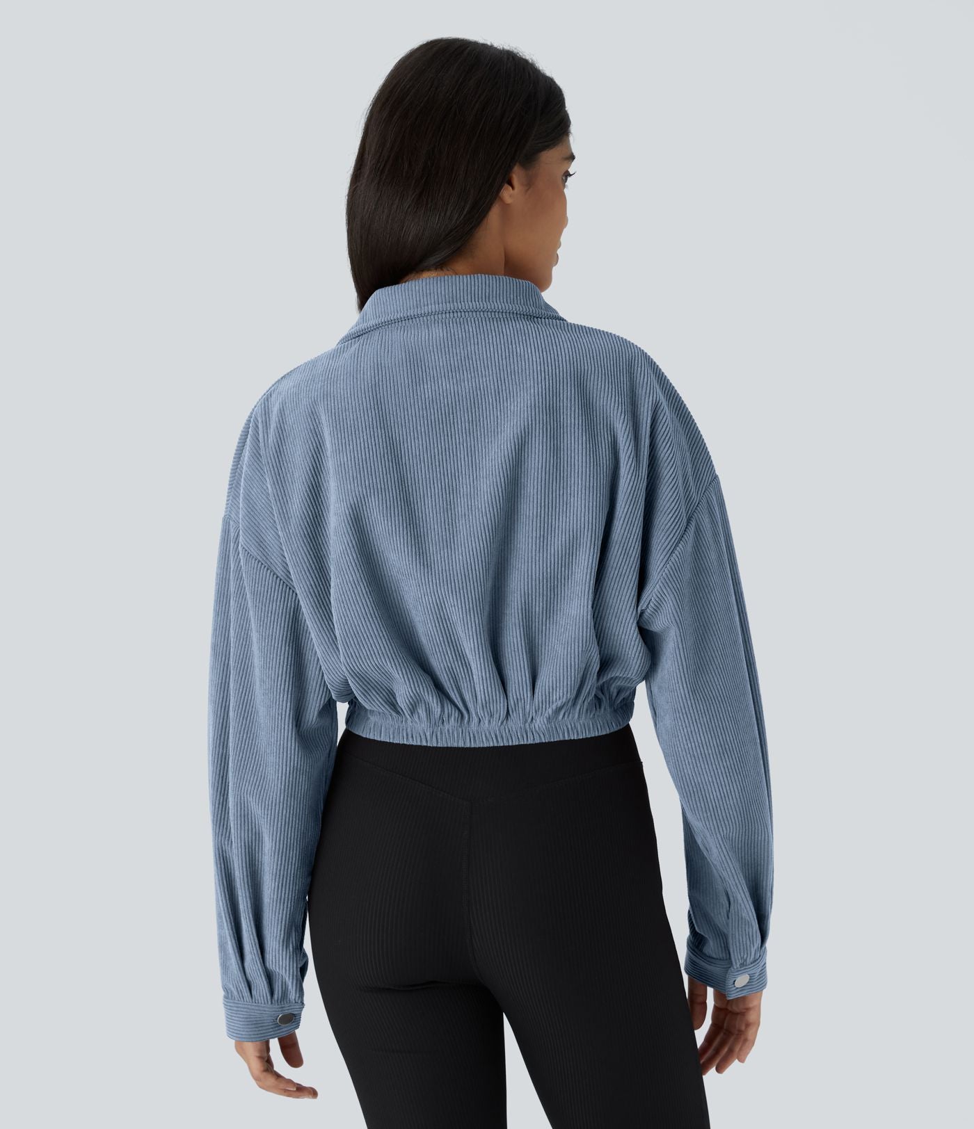 Veste Casual en Velours Côtelé à Boutons Poches Col Court