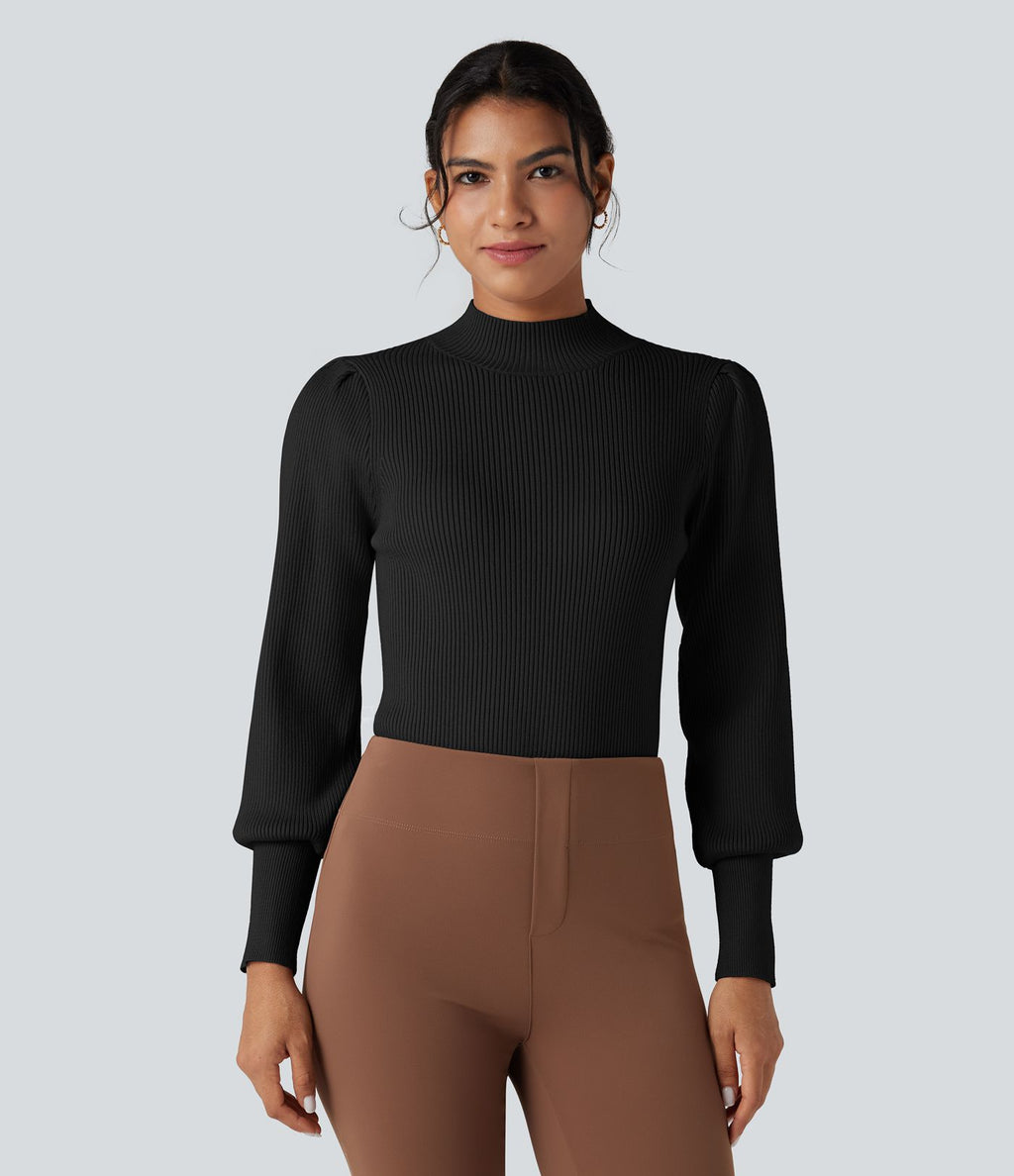 Pull col montant manches bouffantes longues