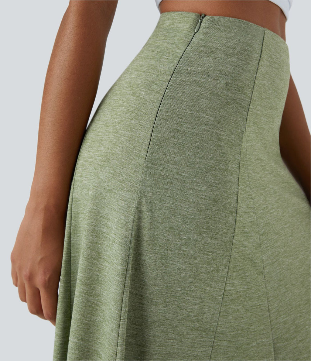 Jupe Évasée Casual Longue Fermeture Éclair Latérale Taille Haute