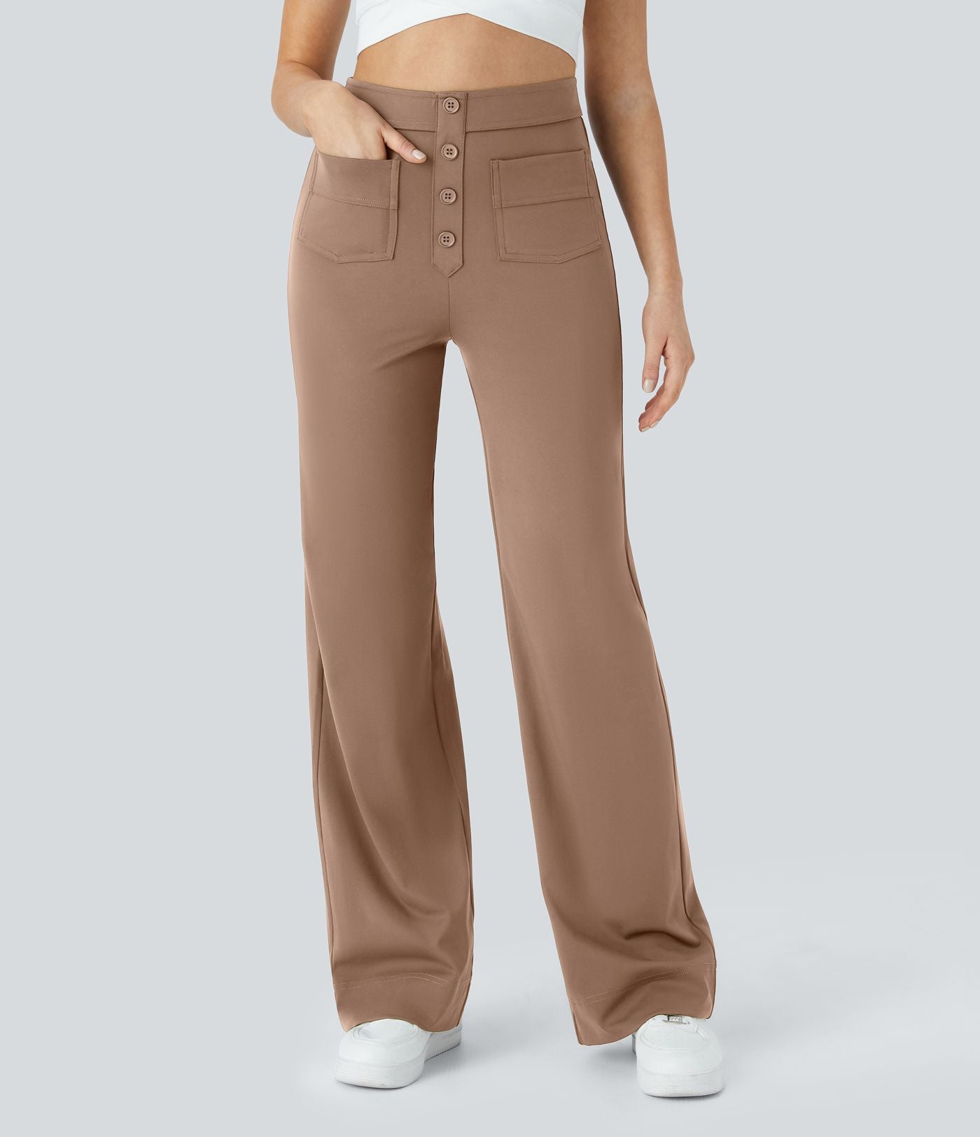 Pantalon taille haute coupe droite DayStretch avec poches