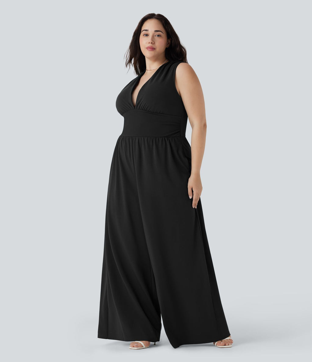 Combinaison grande taille col V sans manches avec poches - Édition Easy Peasy