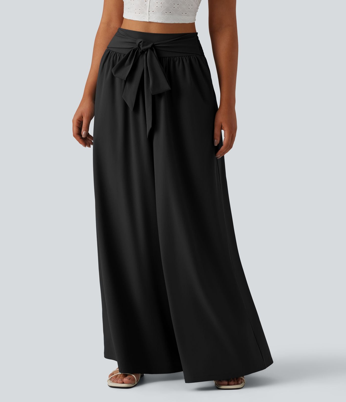 Pantalon fluide Breezeful™ taille haute à séchage rapide avec fronces, nœud devant et poches