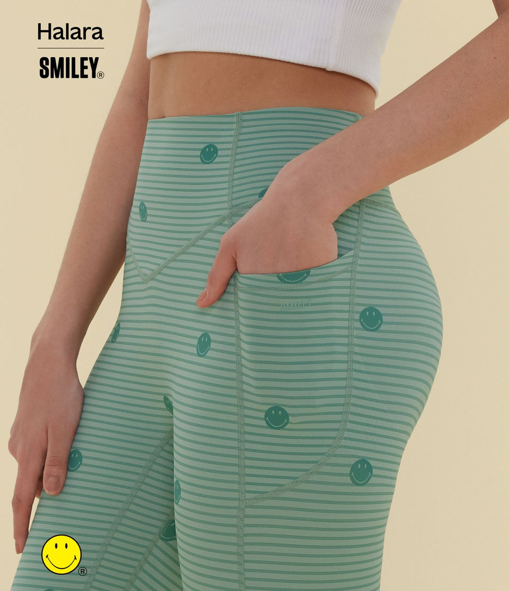 Legging de training Halara X Smiley® Halara UltraSculpt™ imprimé rayures taille haute push-up froncé ventre plat avec poches