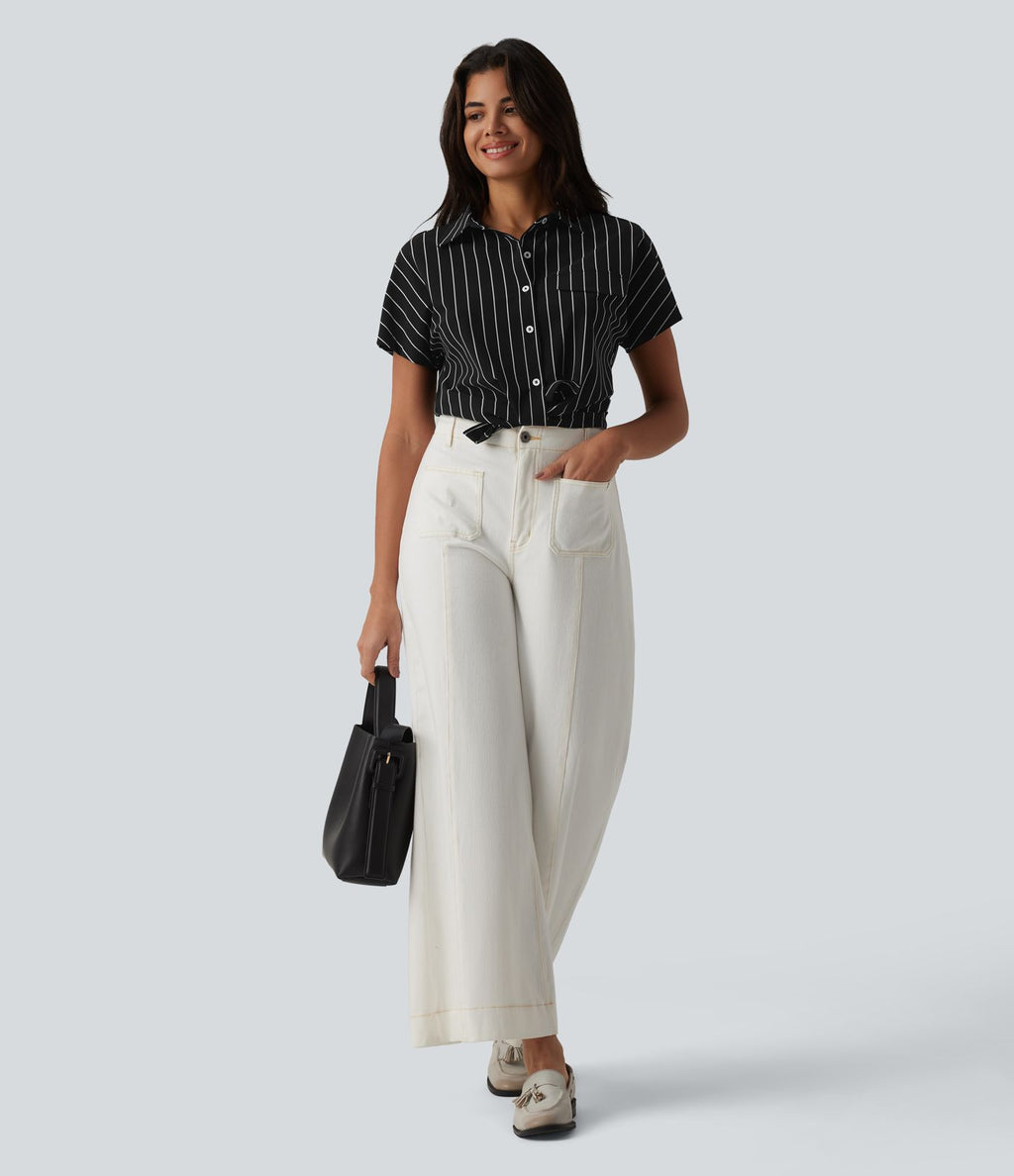 Chemise tailleur à rayures manches courtes