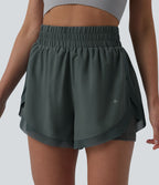 Short de running 2-en-1 taille haute mesh contrasté avec poches