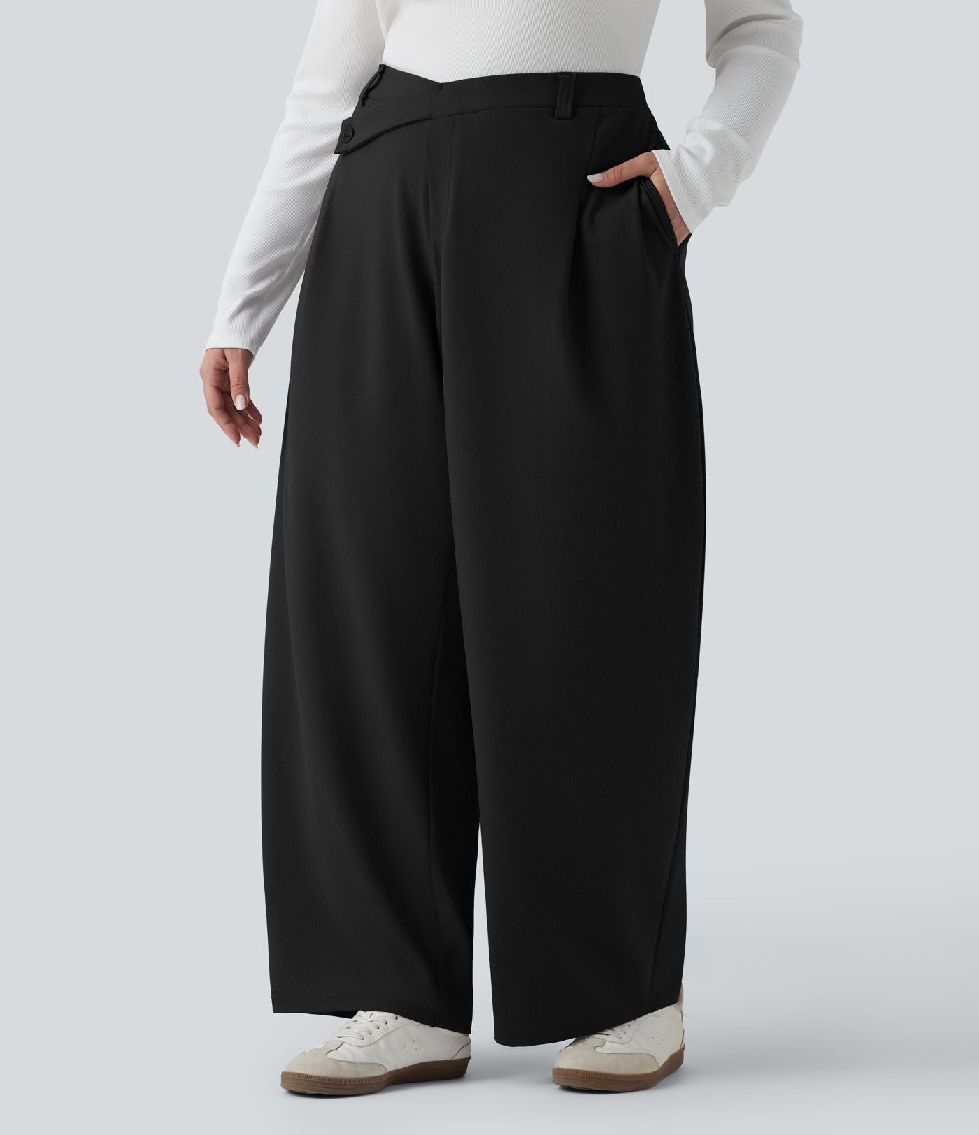 Halara Flex™ DayStretch Pantalon tailleur grande taille asymétrique fuselé taille haute avec poches