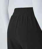 Halara Flex™ Pantalon Tailleur en Tissu Gaufré Taille Haute avec Large Ceinture Plis Poches Latérales Jambes Larges