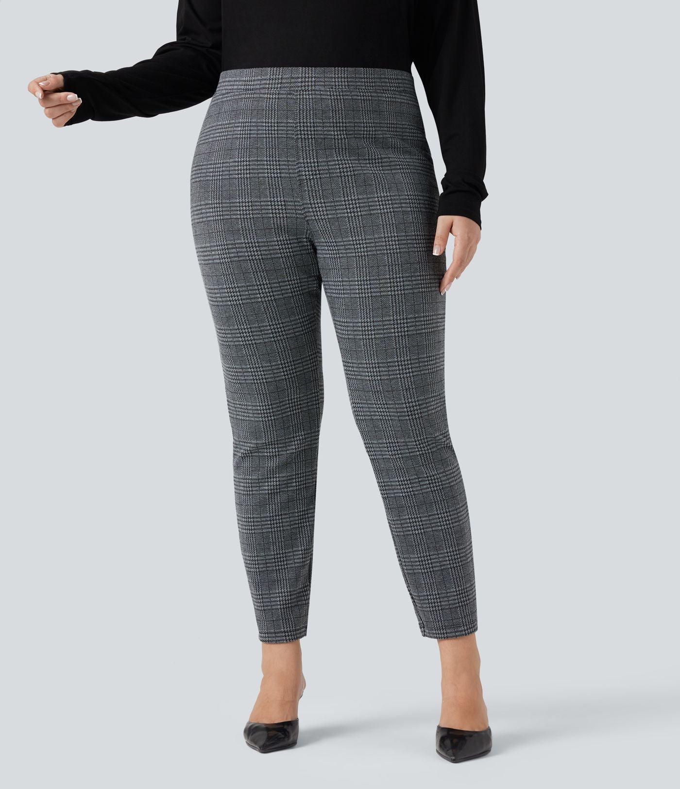 Pantalon tailleur skinny Halara Flex™ grande taille taille haute pied-de-poule à carreaux avec poches