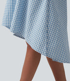 Robe midi resort fluide à carreaux vichy dos nu dos nageur coupe asymétrique avec soutien-gorge intégré et poches