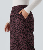 Pantalon léopard ample décontracté velours côtelé imprimé taille haute avec poches