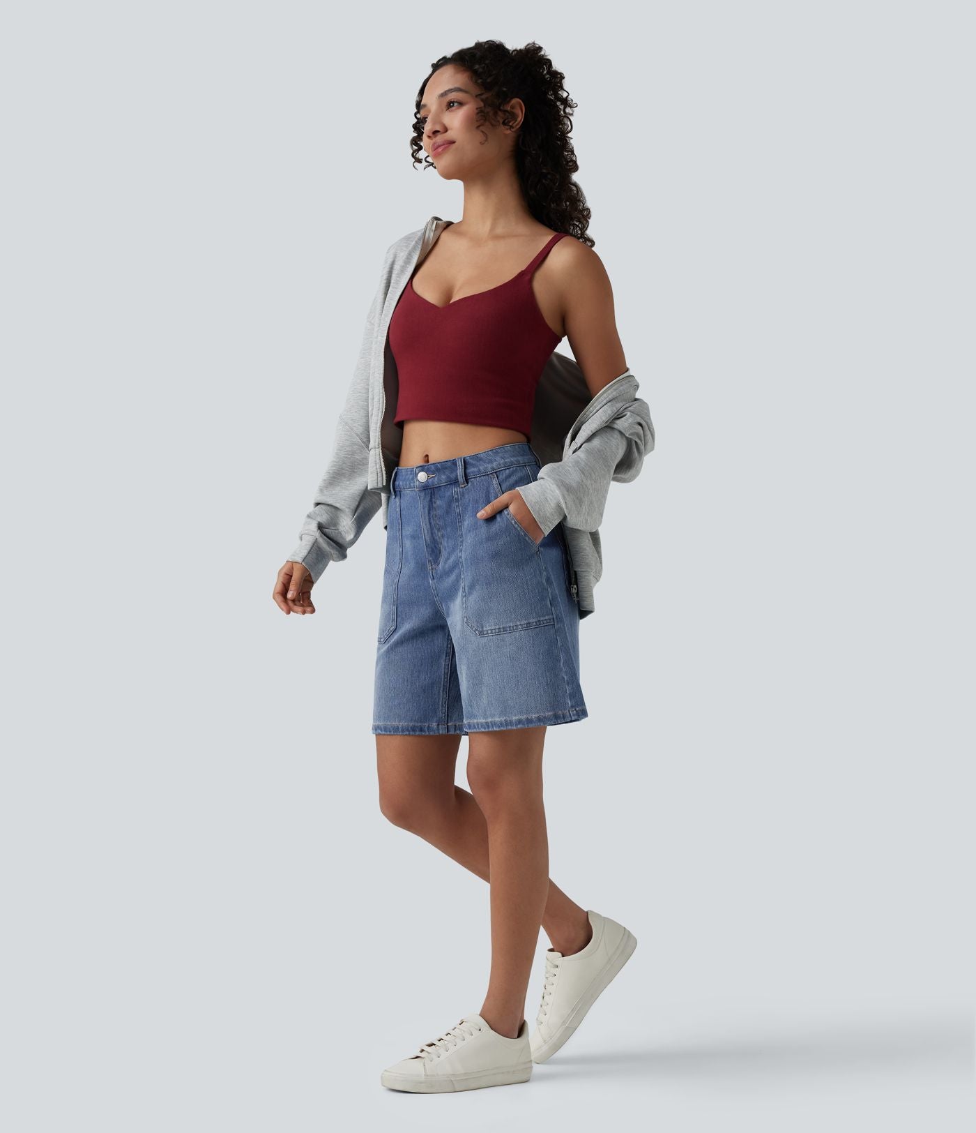 Short en jean Halara Flex™ mi-taille ample délavé décontracté avec poches