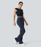 Pantalon cargo décontracté évasé taille haute avec poches à rabat latérales