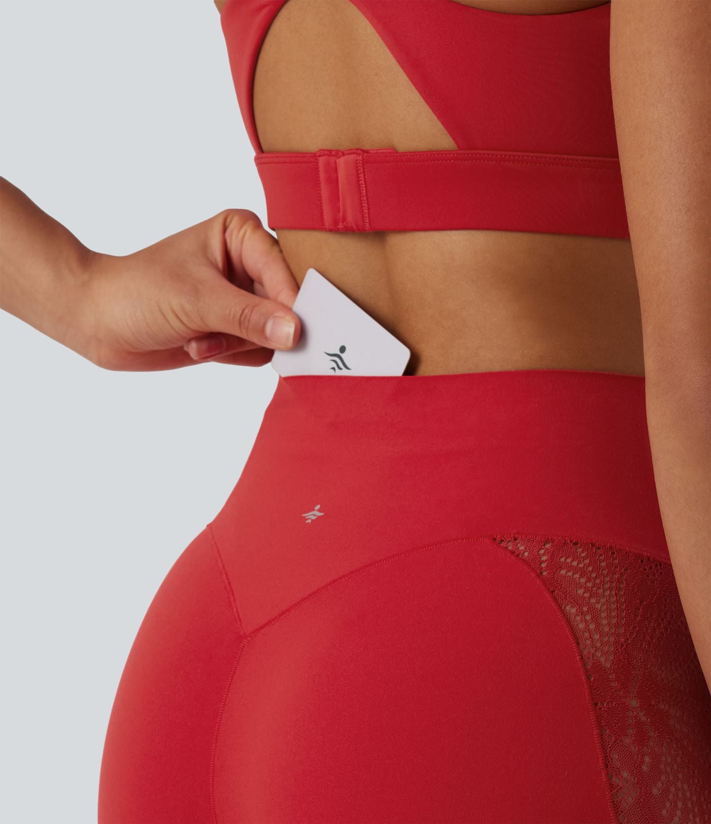 Pantalon de yoga évasé gainant taille haute avec dentelle contrastée et poche Halara UltraSculpt™