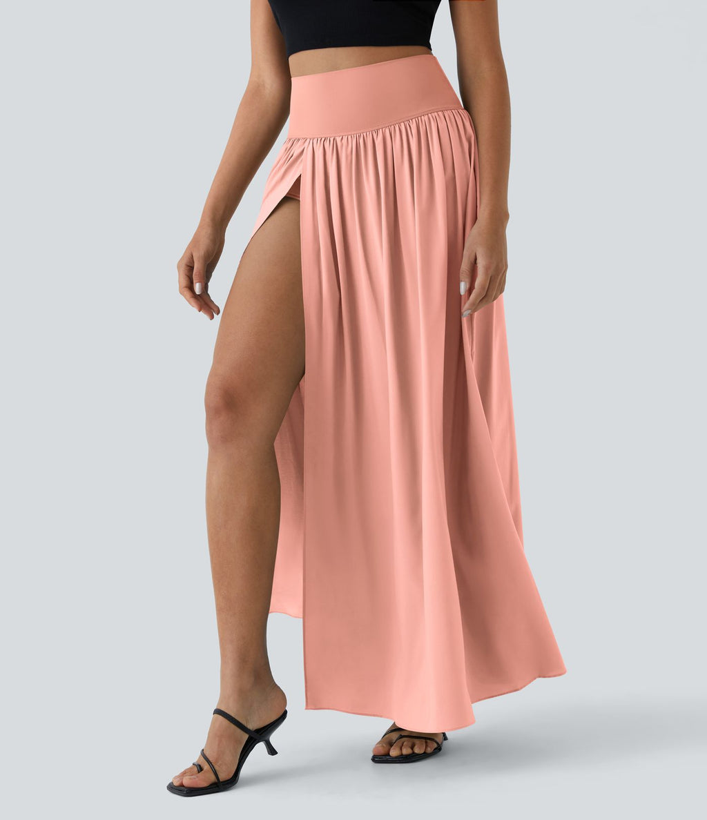 Breezeful™ Jupe Taille Haute Casual Maxi Séchage Rapide Fluide Fente Plissée 2 en 1