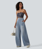 Jean large Halara Flex™ délavé décontracté, taille haute, à poches