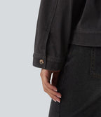 Halara Flex™ Veste décontractée en jean col rond manches longues avec poches
