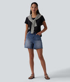 Short denim ample décontracté Halara Flex™ taille haute avec poches