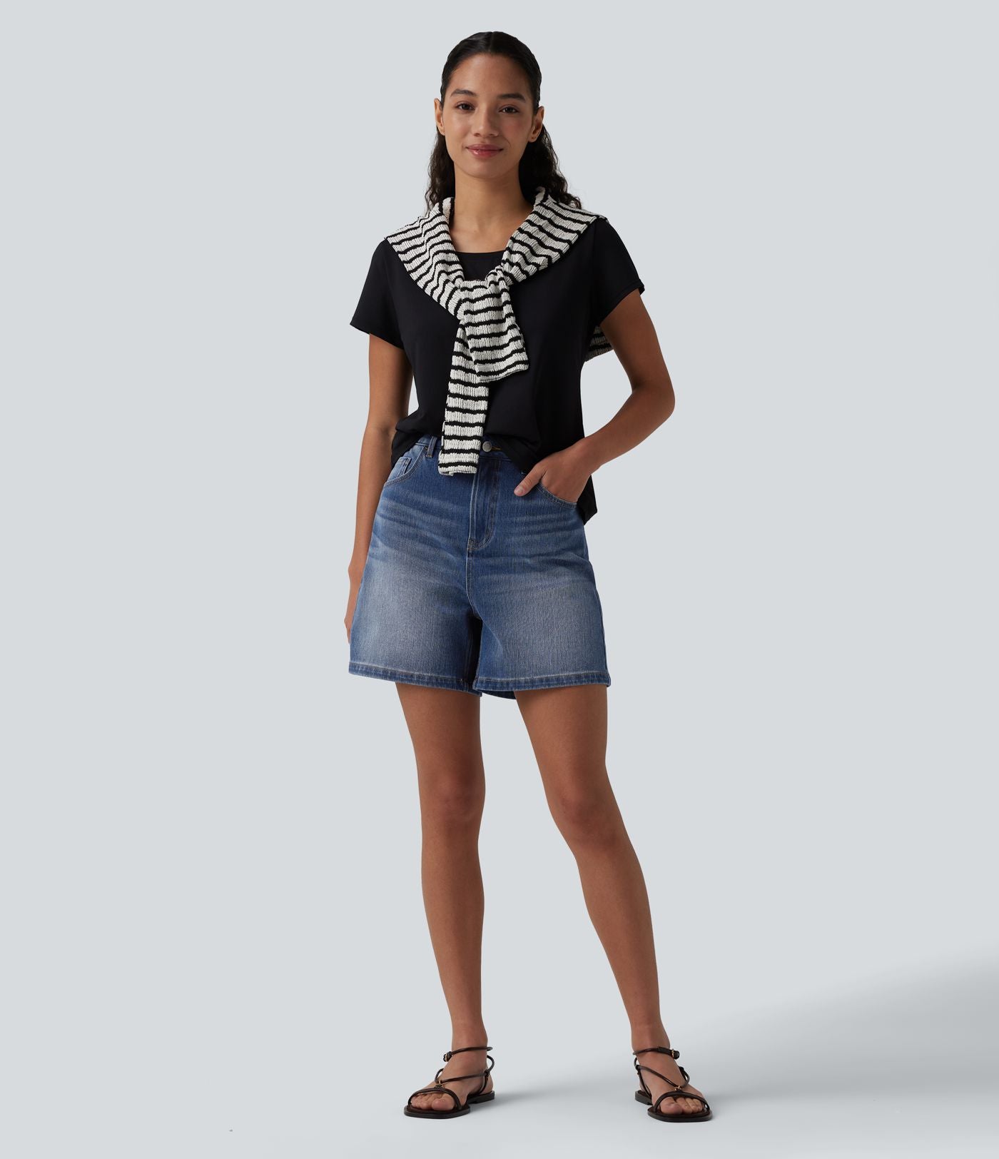 Short denim ample décontracté Halara Flex™ taille haute avec poches