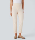Pantalon fuselé ajusté longueur cheville taille haute ourlet roulotté