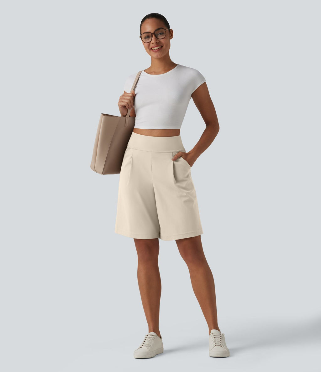 DayStretch Short tailleur bermuda plissé taille haute 25,5 cm avec poches