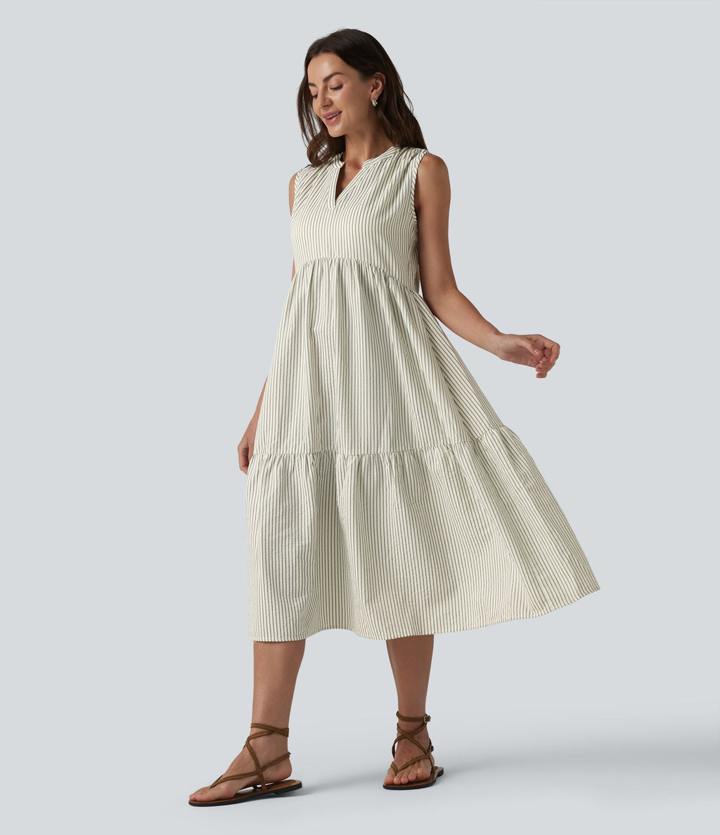 Robe midi rayée sans manches col V avec soutien-gorge intégré