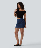 Jupe courte moulante denim Halara Flex™ gainante avec fronces taille mi-haute