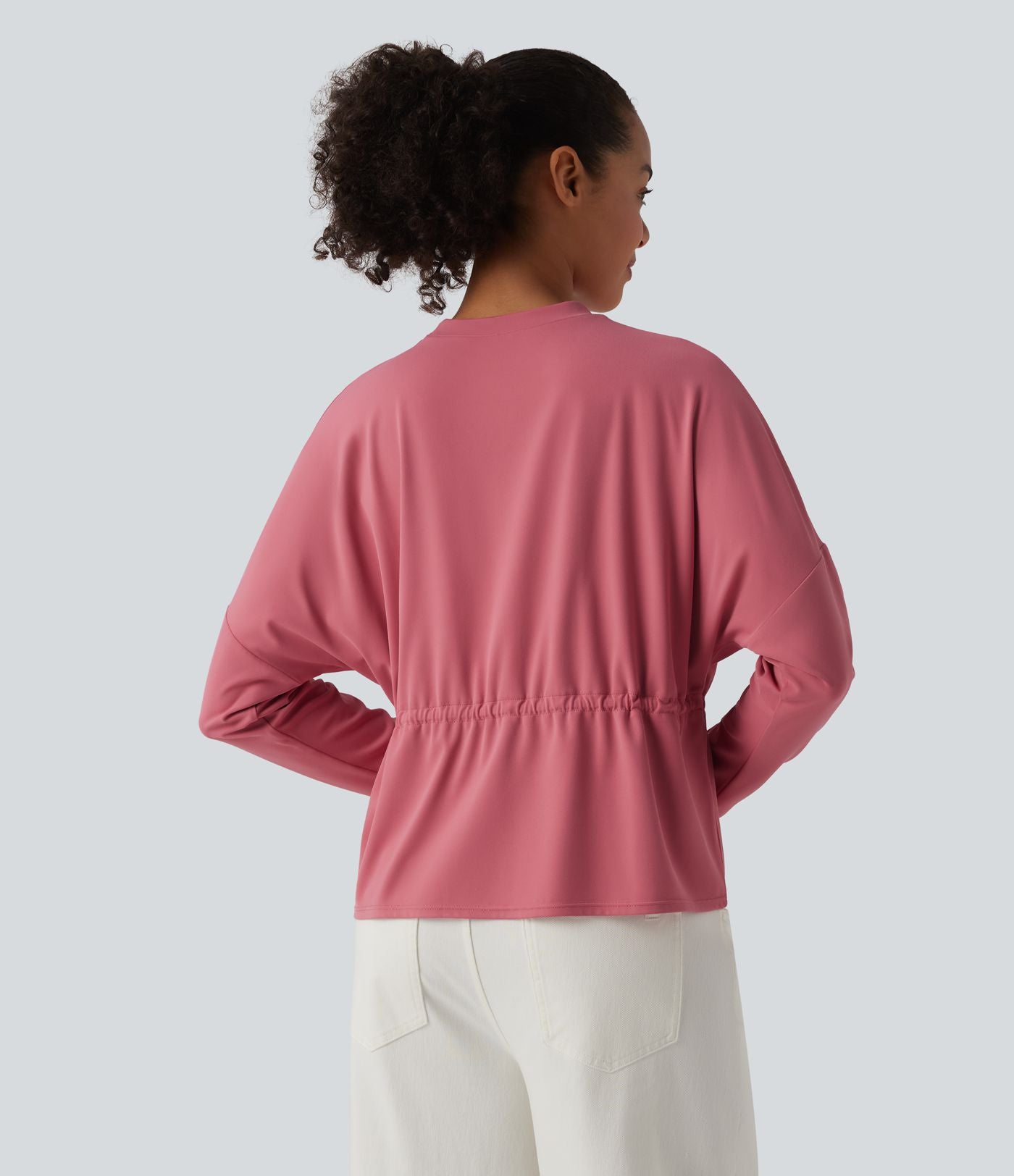 Top casual SoftlyZero™ col rond manches longues avec cordon de serrage - UPF50+
