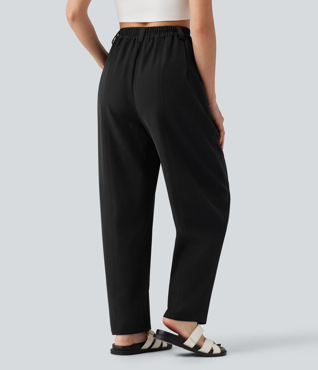 Pantalon tailleur ample, taille haute, coupe ballon, à poches