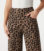 Pantalon léopard décontracté ample color block, taille haute, en tissu gaufré, à poches