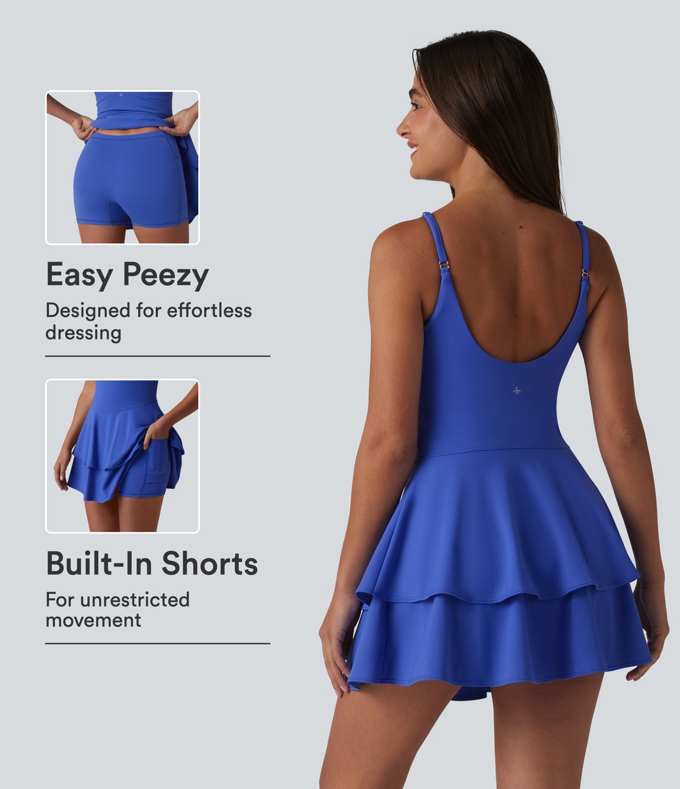 Robe de sport mini de tennis SoftlyZero™ Airy 2-en-1 à volants, à effet frais InstantCool, poches, accès facile Easy Peasy, protection solaire UPF50+