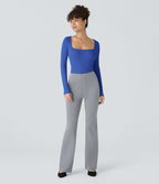 Bodysuit de Travail Tricot Côtelé Col Carré Manches Longues Boutonné Silhouette Élancée