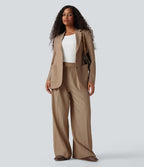 Blazer de travail anti-froissement aspect lin col cranté manches longues avec poches
