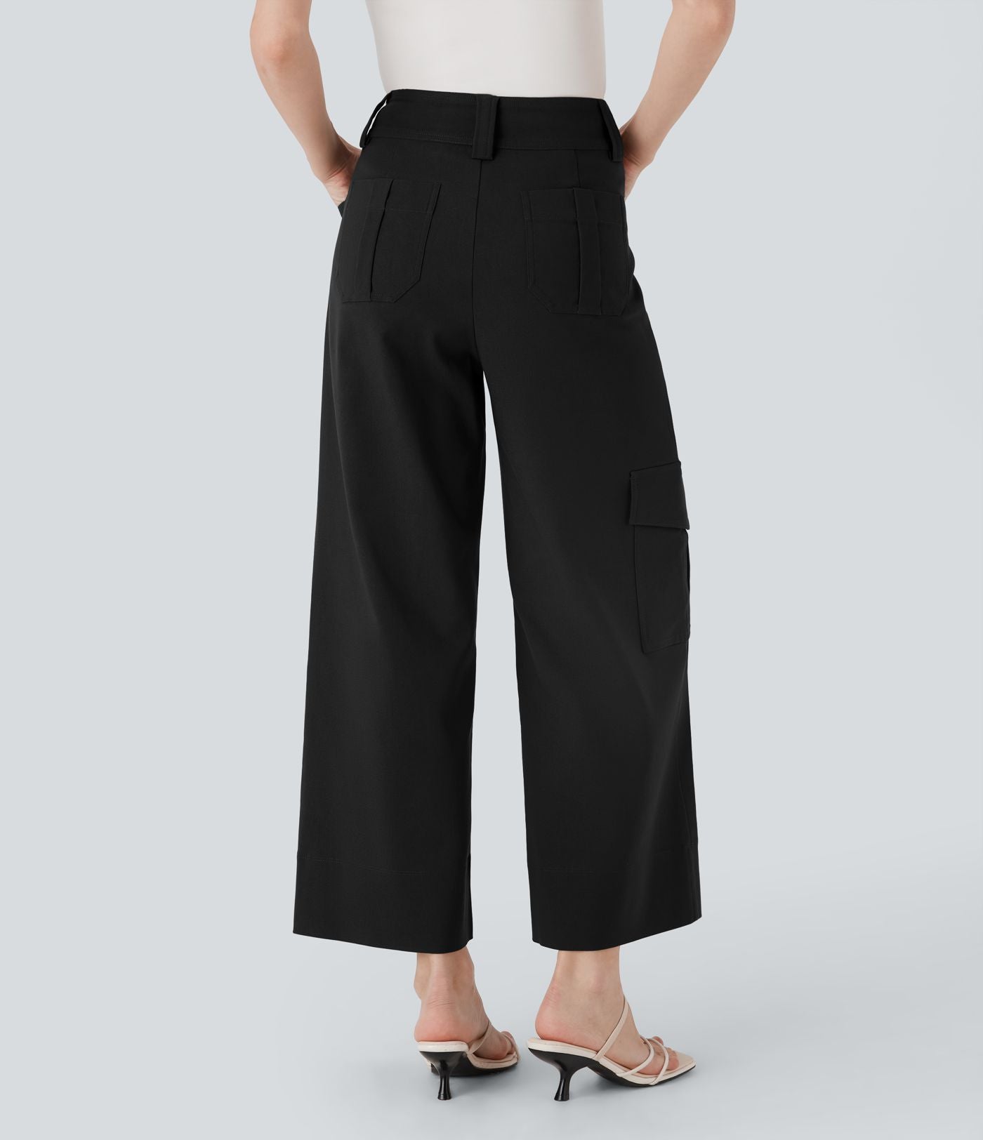 Pantalon cargo de travail taille haute coupe droite avec poches multiples