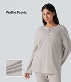 Top détente col henley manches longues gaufré