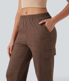 Jogging jogging cargo thermique décontraction taille mi-haute séchage rapide chiné avec poches - UPF40+