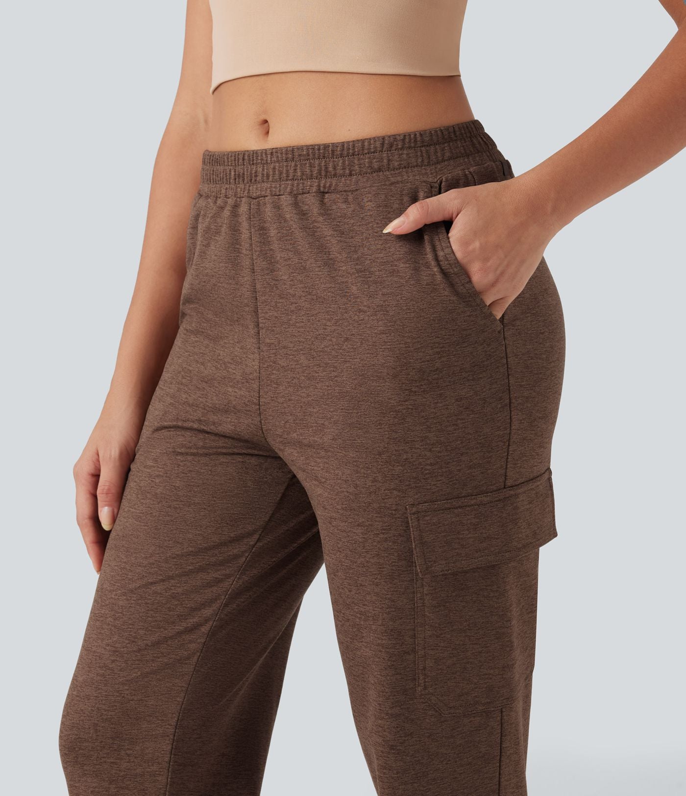 Jogging jogging cargo thermique décontraction taille mi-haute séchage rapide chiné avec poches - UPF40+