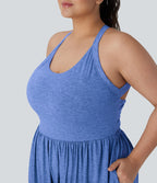 Combinaison sarouel dos nu torsadée grande taille avec poche latérale - Édition facile à enfiler