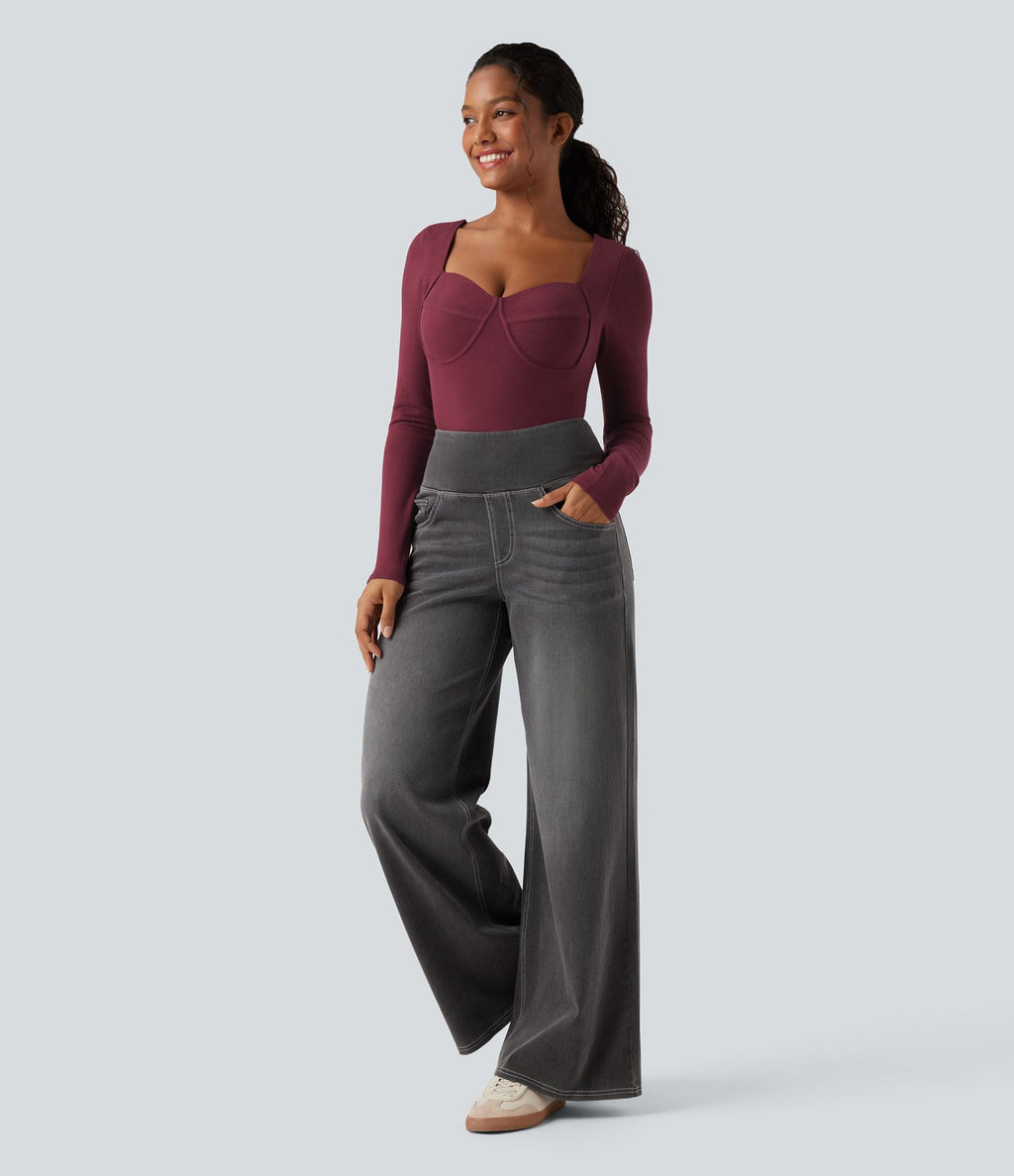 Top casual chaud push-up à col cœur et manches longues - Bonnet D/DD