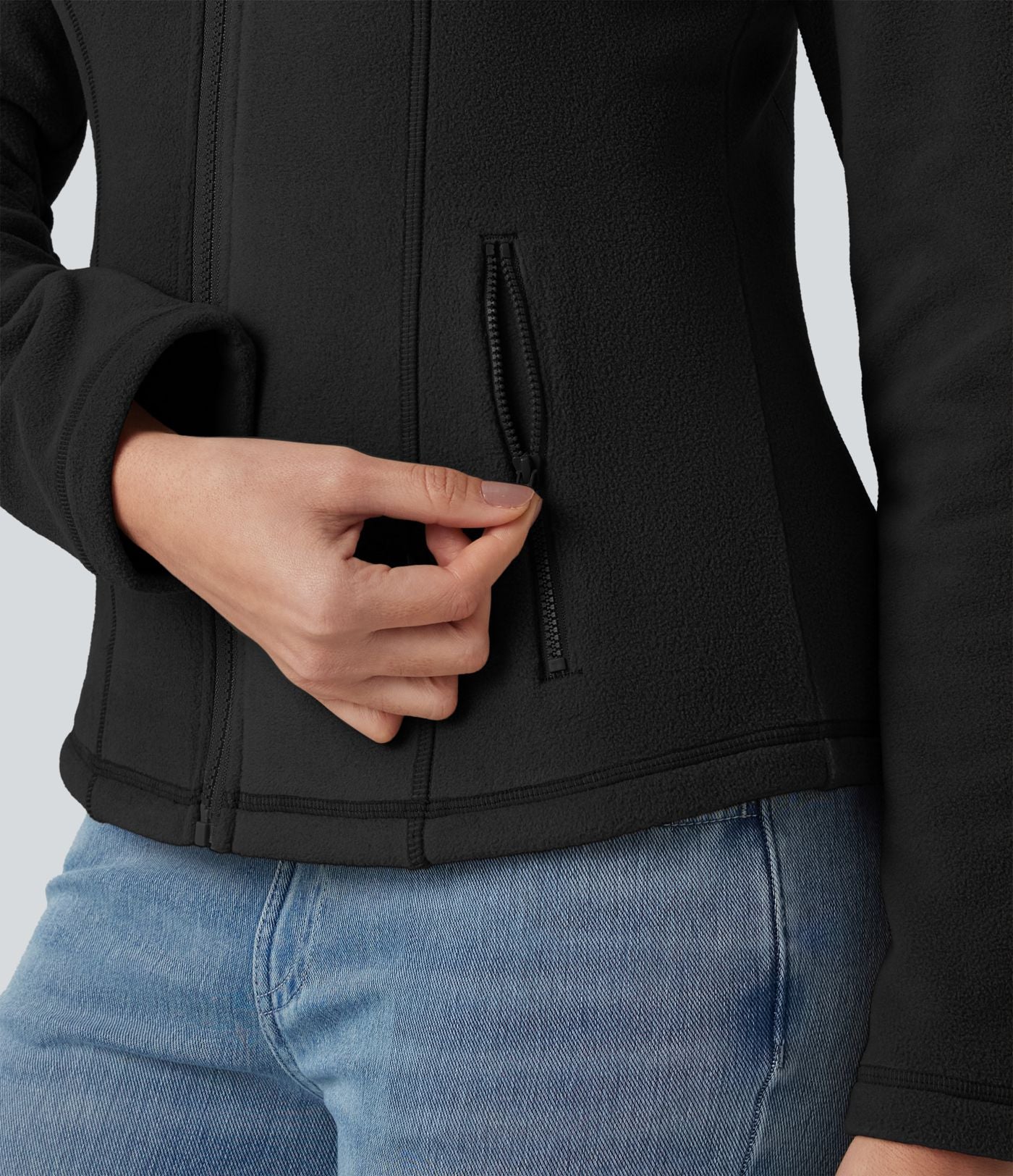 Veste polaire décontractée coupe ajustée à col montant, fermeture zippée et poches