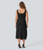 Softlyzero™ Robe Casual Midi Grande Taille Corset Moulante Encolure Carrée Dos Nu Ruchée