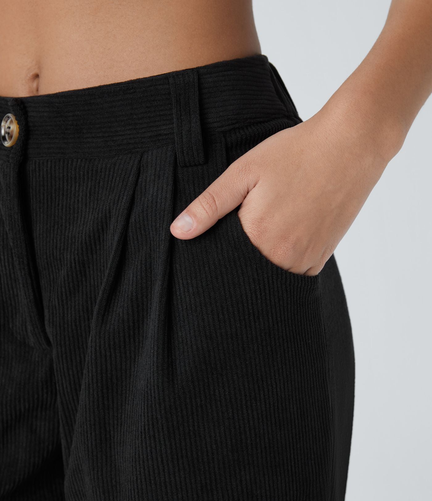 Pantalon en velours côtelé décontracté taille moyenne avec poches latérales