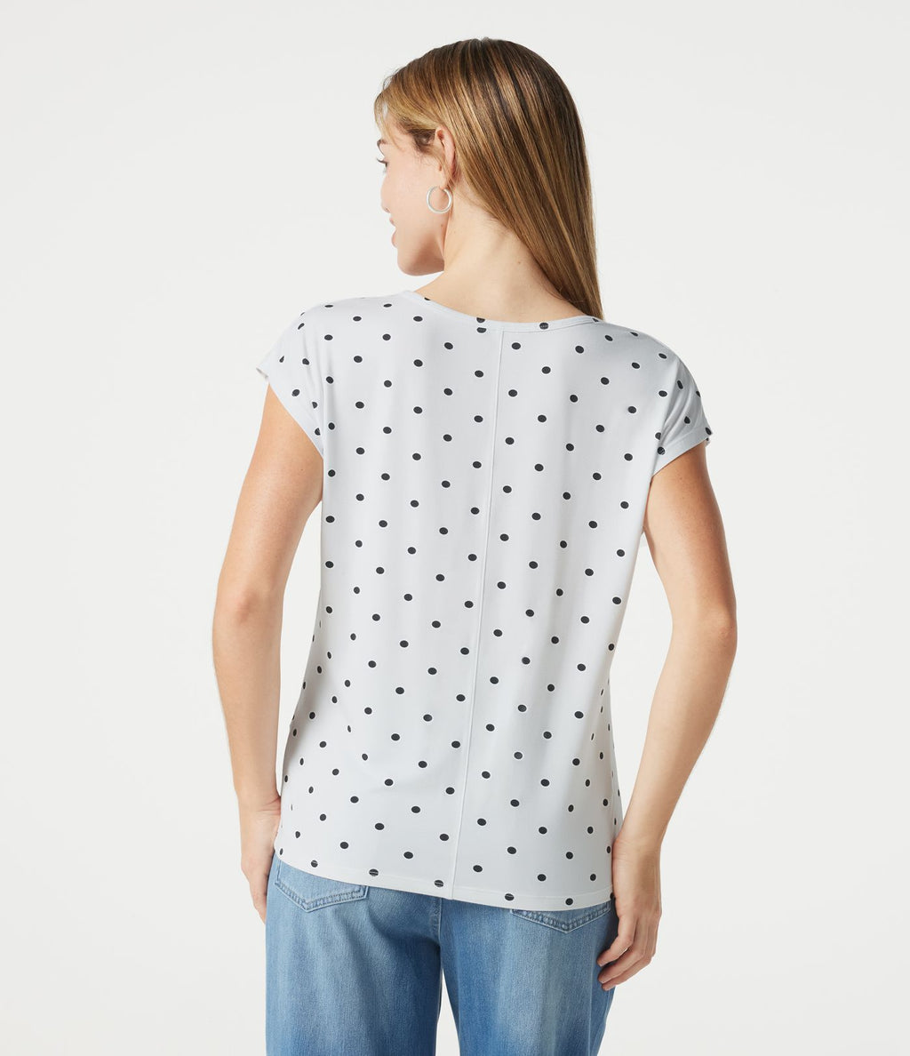 T-shirt casual col V à manches courtes à pois