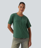 T-shirt casual ample chiné henley manches courtes