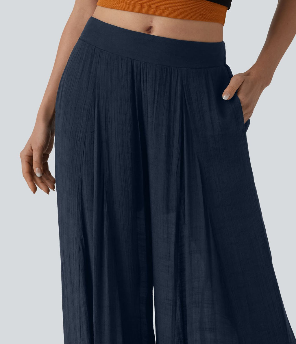 Pantalon baggy fluide taille mi-haute 2-en-1 avec poches