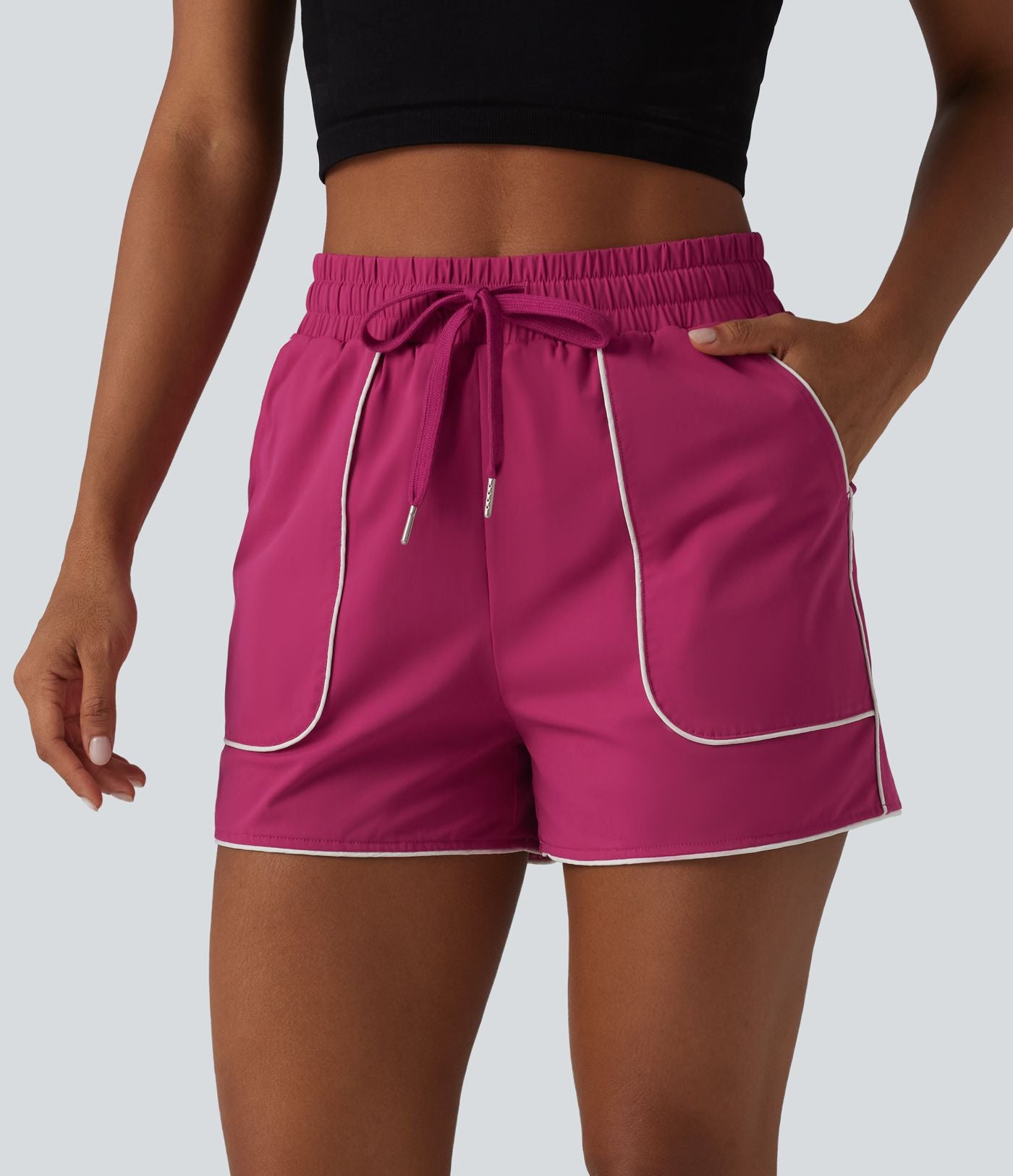 Short de sport taille haute cordon de serrage séchage rapide effet frais InstantCool 7,5 cm avec poches, protection solaire UPF40+