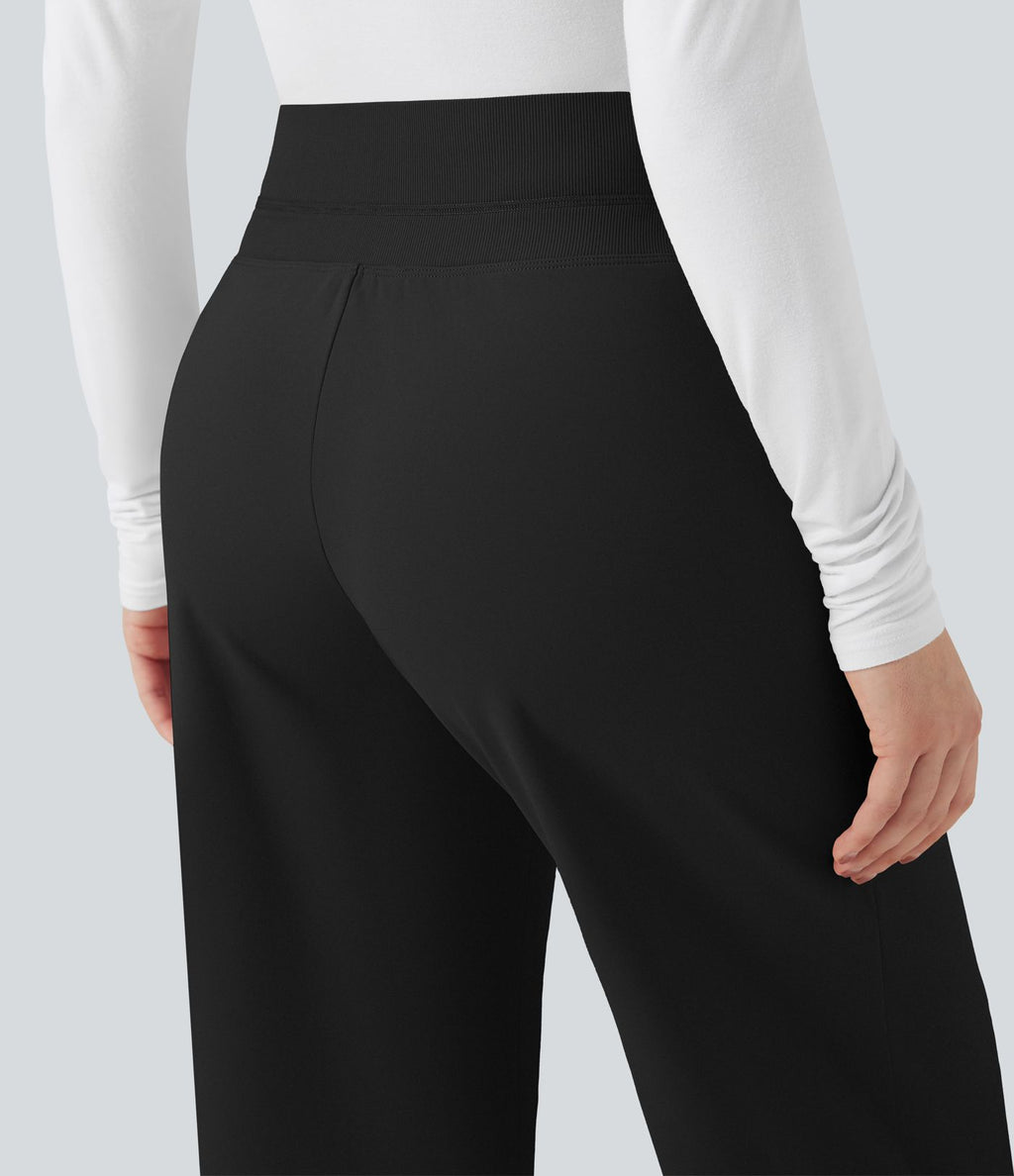Pantalon polaire coupe droite taille haute avec poches